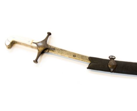 An original seventeenth/eighteenth century mameluke sabre, 85cm blade, steel hilt or typical form covered with silver sheet a