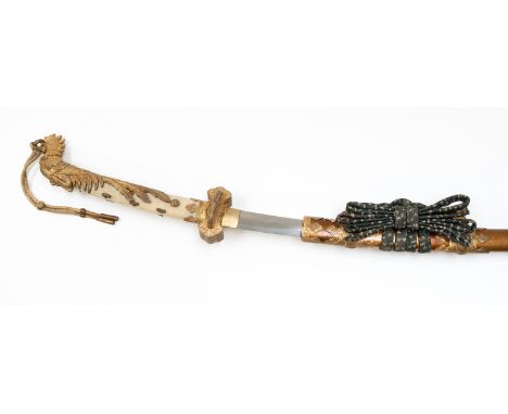 A recent copy of a Japanese court sword (kazaki Tachi), 70cm blade with visible hamon, shagreen covered grips with no binding