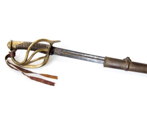 **REOFFER JULY **A French 1854 pattern cavalry sword, 88cm single edged blade with a broad fuller embossed with foliate desig