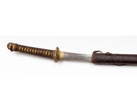 An early twentieth century wakisashi re-dressed for military use, 54cm blade with signed tame, hilt shagreen covered with cot
