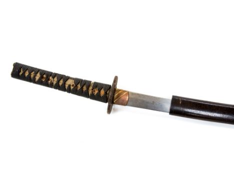 A nineteenth century wakisashi, 54cm blade, no visible signature on tang, iron tsuba with two large piercings, hilt of shagre