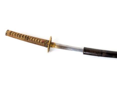 A twentieth century katana with 68cm blade, no signature on tang, shagreen covered hilt bound by cord cloth with two menuki, 