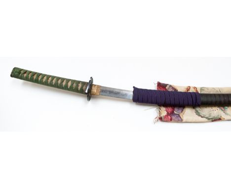 An early twentieth century wakisashi, 57cm blade and tang signed, grip covered with shagreen, (s.d) and bound with cloth with