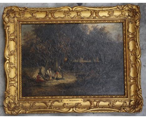Stark, James (Attributed) (British) (1794-1859), woodland clearing with figures, oils on wooden panel, unsigned, attribution 