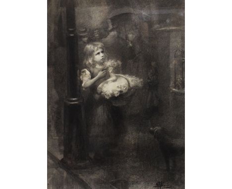 ***REOFFER AT SAME GUIDE PRICE - COMMISSION ERROR** N.Samson, The Little Flower Seller, monochrome charcoal study of a girl w