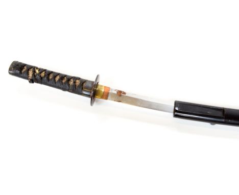 An early twentieth century wakisashi, 46cm blade, tang not viewed, hilt with shagreen covering bound by cloth, two menuki, (l