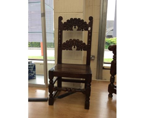 ***AUCTIONEER TO ANNOUNCE ITEM IS PERIOD*** A 17th century oak backstool, of pegged mortice and tenon construction, in the De