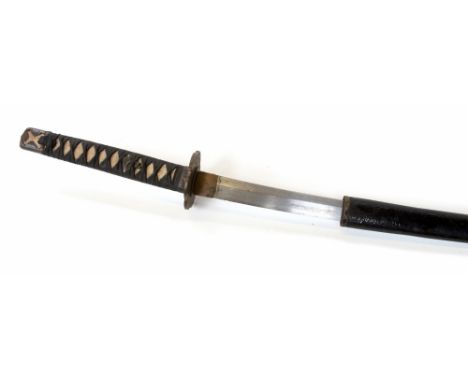 A nineteenth century katana, 70cm blade, signature and stamp to tang, hilt covered with shagreen tape bound with two menuki, 