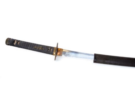 **REOFFER JULY **A nineteenth century wakisashi, 62cm blade, no visible signature to tang, brass tsuba with two piercings, sh