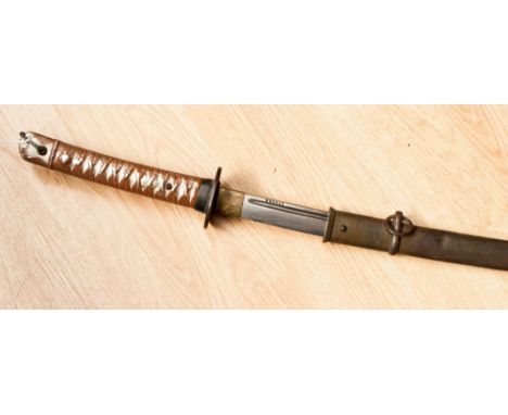 A basic military katana, WWII period, 70cm fullered blade No.133562 with arsenal stamp, alloy hilt with brown paint, plain ir