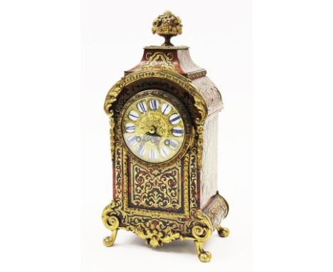 A French boulle work bracket clock, late nineteenth century, brass mounts, gilt metal dial with enamel numerals, bell strike 