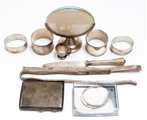 A mixed parcel of silver flatware, napkin rings, cigarette case etc (parcel)