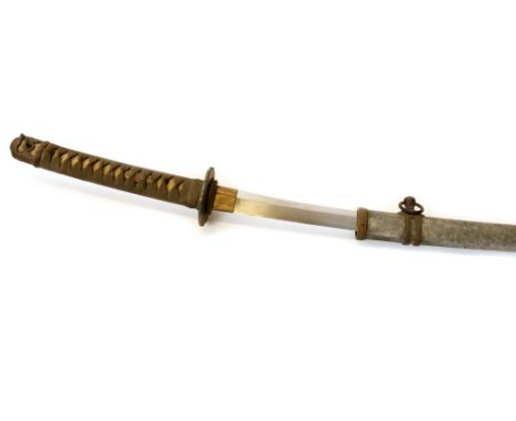 **REOFFER JULY **A nineteenth century military katana, 68cm blade, hilt shagreen covered with cord binding and two triple chr
