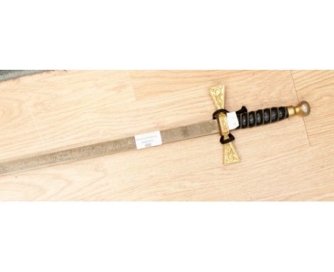 A Wilkinson commemorative sword, 76cm etched blade, (one side gilt) crossguard and pommel with leather wirebound grip, possib