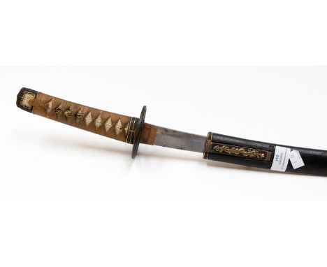 A nineteenth century wakisashi, 48cm blade, visible hamor, tang no viewed, kozuka knife with golden serpent decoration but no