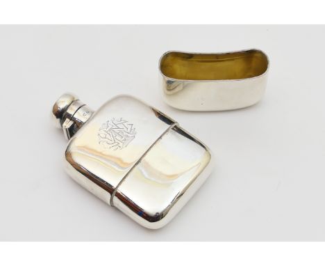 George V silver hip flask, by Mappin &amp; Webb, Birmingham, 1914, the body engraved with a monogram and with a bayonet hinge