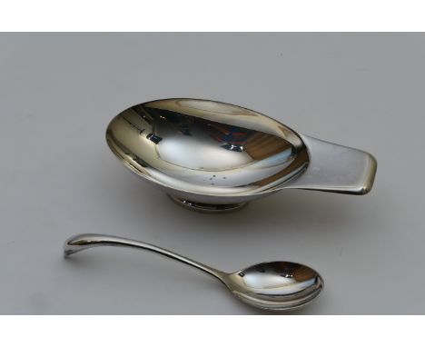 Christian Fjerdingstad (1891-1968) for Christofle silver plated Gallia 'swan' sauce dish and spoon, 1930s, the sauce bowl of 