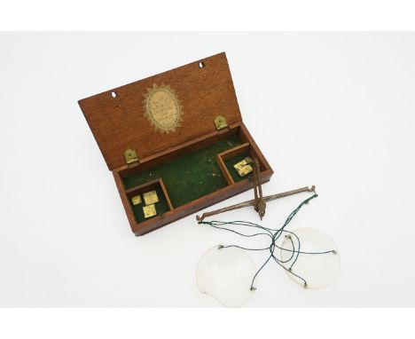 Benjamin Payne, scale maker, The Strand, steel pocket beam scales, with some weights, in original mahogany case with trade la