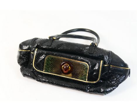Anya Hindmarch 'python' handbag, the black python skin with zip fastening and front vari-colour pocket, with amber coloured t