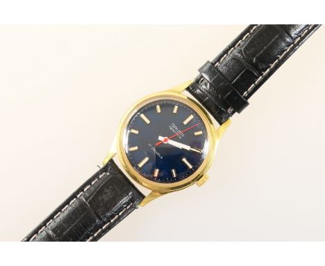 Gruen Precision gold plated and stainless steel gent's wristwatch, late 1960s, black dial with baton numerals, centre sweep s