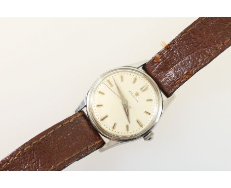 Zenith gent's stainless steel wristwatch, circa 1955, 27mm dial with baton numerals, signed and with centre sweep seconds, ma