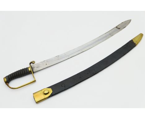 Naval officer's short sword (cutlass), 19th Century, 67cm blade, 45 degree angle brass finger guard and shagreen hilt, brass 