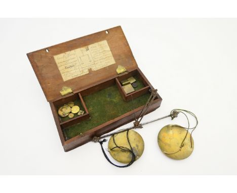 Sewell &amp; Young, London, Georgian steel pocket beam scales, with weights, in original mahogany case with trade label, 19.5