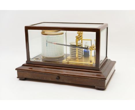 Negretti &amp; Zambra, London, mahogany cased barograph, with eight chambers in a bevelled glass case with chart drawer and s