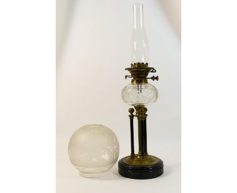 PRINTED CATALOGUE AMENDMENT - Please note that the shade is not original and does not fit the lamp. Victorian brass and cut g