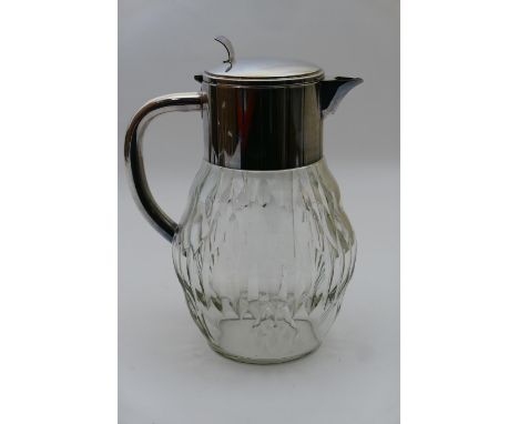 WMF silver plated and heavy cut glass lemonade jug, circa 1930s, baluster body, slice cut beneath a plain silver plated neck,