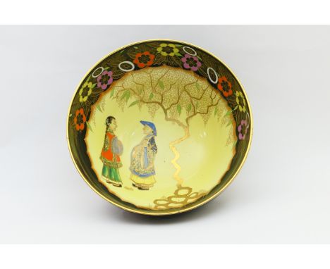 Carltonware 'Chatting Mandarins' pattern bowl, the centre decorated with two figures chatting beneath a gilded tree within a 