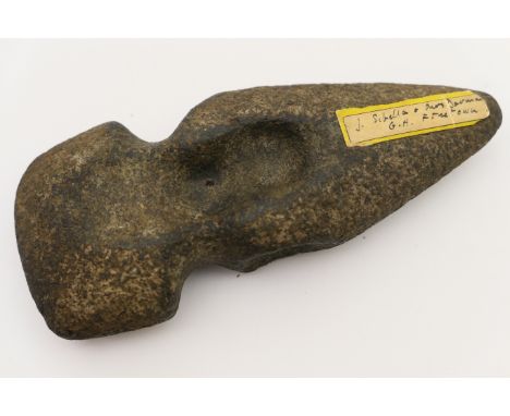 Stone Age axe head, finely shaped and with an inscribed collector's label suggesting an origin of Freetown, South Africa, 15.