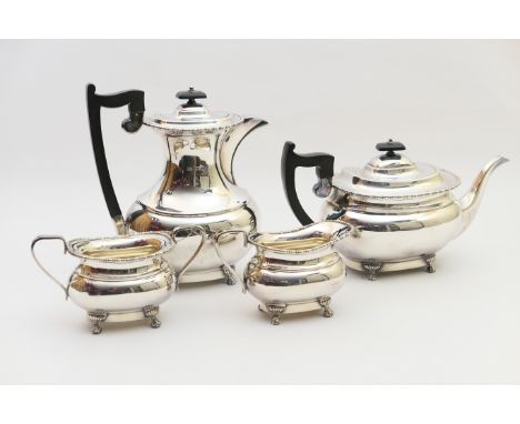 Silver four piece tea service, by Edward Viners, Sheffield 1965-68, comprising teapot, hot water jug, milk jug and sugar basi