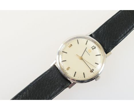 Omega stainless steel gent's manual wristwatch, circa late 1960s, satin silver coloured circular dial, 29mm, with baton and A