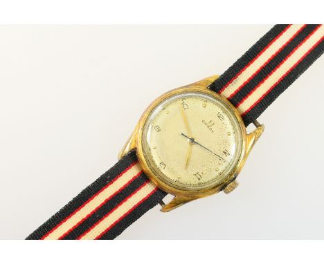 Omega gold plated and stainless steel wristwatch, circa 1960, 25mm champagne coloured dial with bead and Arabic numerals, swe