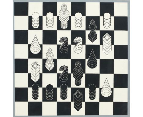 Victor Vasarely1908 Fünfkirchen - 1997 Paris - Schach - Farbserigrafie/Papier. 52/90. 32 x 32 cm, 69,5 x 49 cm (Sichtmaß). Si