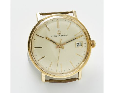 Eterna-HerrenarmbanduhrFa. Eterna, Schweiz. Vintage mit Datum. 585/- Gelbgold, gestemp. Gewicht: 32 g (ohne Armband). Auf dem