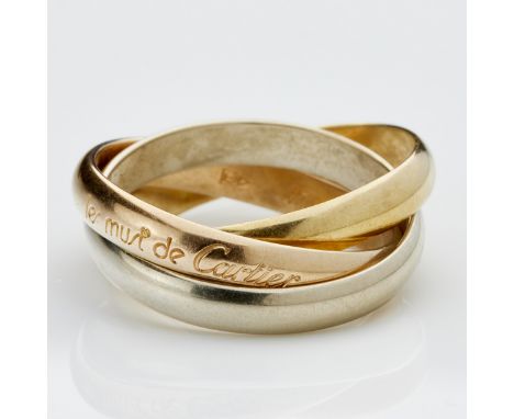 CARTIER - Trinity-RingFa. Cartier, Schweiz. Modell: Trinity. 750/- Gelbgold, Weißgold und Roségold, gestempelt. Gewicht: 9,7 