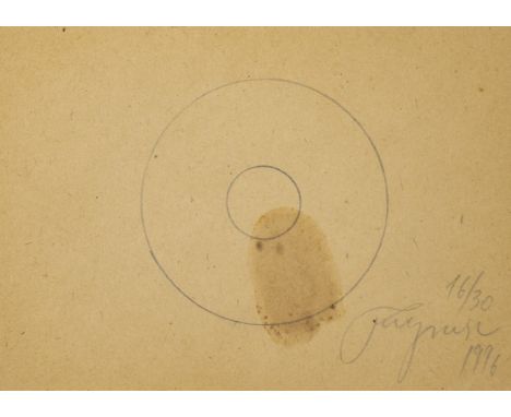 Felix Droese1950 Singen Hohentwiel - lebt in Mettmann - Zwei Kreise - Bleistift und Fleck/bräuliches Papier. 16/30. 10,6 x 14