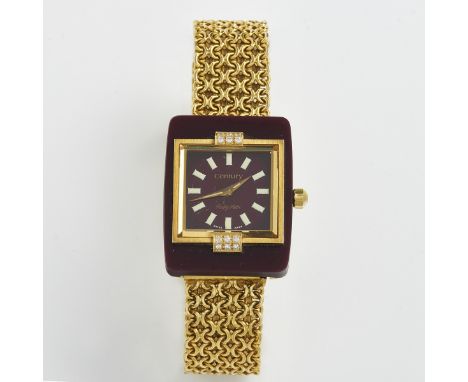 CENTURY - Damenarmbanduhr mit SternrubinFa. Century, Schweiz. 1980er Jahre. 750/- Gelbgold, gestemp. Gewicht: 82,3 g. Auf dem