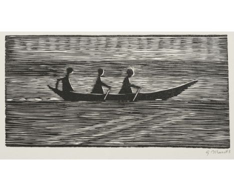 Gerhard Marcks1889 Berlin - 1981 Köln - "Ruderboot" - Holzschnitt/Papier. 17 x 33,6 cm, 39,3 x 52,2 cm. Sign. r. u.: G Marcks