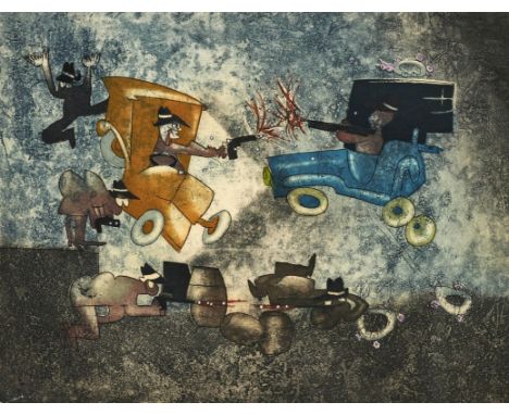 Roberto Matta1911 Santiago de Chile - 2002 Civitavecchia, Italien - Schießerei - Farbradierung/Papier. II/XXV. 37,5 x 49,3 cm