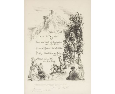 Max Slevogt1868 Landshut in Bayern - 1932 Neukastel (Pfalz) - "Heinrich Kohl zum 1. Dez. 1923" - Lithografie/Papier. 25,4 x 1