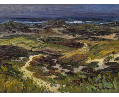 Günther Petersenum 1920 Westerland auf Sylt - 2014 Kiel - Blick über die Dünen - Öl/Lwd. 61 x 81 cm. Sign. r. u.: Günther Pet
