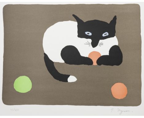 Tomi Ungerer1931 Straßburg - 2019 Cork, Irland - Katze mit Ball - Farblithografie/BFK Rives. 45/480. 27,4 x 37,5 cm, 40,4 x 5
