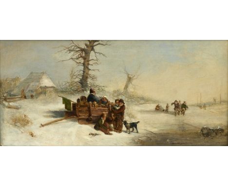 Wilhelm Alexander Meyerheim1815 Danzig - 1882 Berlin - Winterfreuden - Öl/Lwd. 30,5  x 64 cm. Sign. r. u.: W. Meyerheim. Rahm