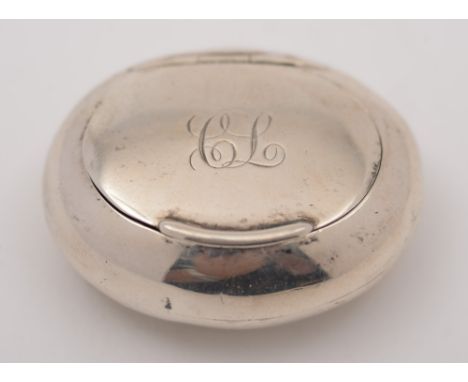 A Victorian silver snuff  box, maker Sampson Mordan & Co, London, 1894:, initialled, of oval outline, the hinged lid enclosin