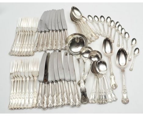 A George VI silver Kings pattern flatware service, maker Emile Viner, Sheffield, 1938/9: includes eight dinner knives, eight 