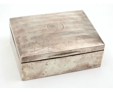 A George V silver cigarette case, makers mark worn, Birmingham, 1919: of rectangular outline with engine turned decoration, 1