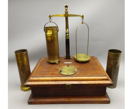 Set of early 20th century cast metal & lacquered brass Bushel Test Scales stamped S & R 806, one cylider stamped Epruveta 135